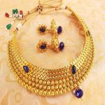 Beautful Blue Kemp Metallic Necklace Set with Jhumkas