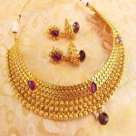 Pretty Purple Kemp Metallic Necklace Set with Jhumkas