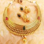 Multicolor Kemp Metallic Necklace Set with Jhumkas