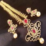 Cute AD & Ruby High Gold plated Bridal Long Haar Set