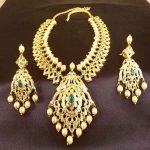 Gorgeous High Gold Plated green Peacock Uncut Stone Bridal Necklace set