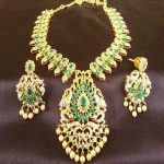 Splendid High Gold Plated Green Peacock Uncut Stone Bridal Necklace Set
