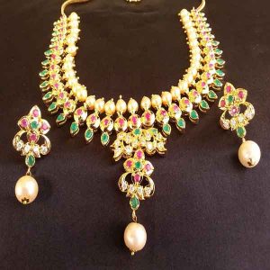 Gorgeous High Gold plated Multi-Color Uncut Stone Necklace Set