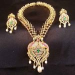 Lovely Multi-Color AD Peacock Bridal Necklace Set with Emerald Stone