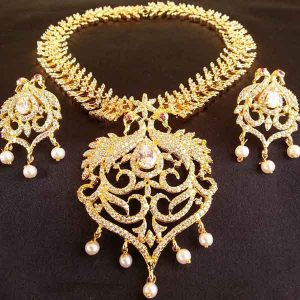 Mesmerizing AD Peacock Bridal Necklace Set with AD Stone - Zakarto