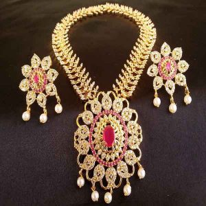 Amazing AD Designer Bridal Necklace Set with Ruby Stone