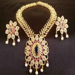 Gorgeous Pink & Blue AD Designer Bridal Necklace set with Blue Stone