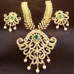 Marvellous AD Designer High Gold Plated Bridal Necklace Set with emerald Stone