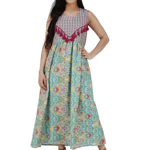 Women's Poly Voile Long Tassel Designed Flared Kurta (Multicolor)