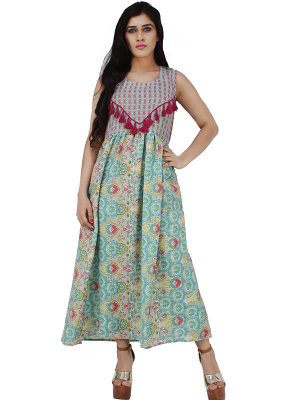 Women's Poly Voile Long Tassel Designed Flared Kurta (Multicolor)