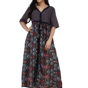 Women's Poly Voile Long Tassel Designed Button Closer Flared Kurta (Multicolor)