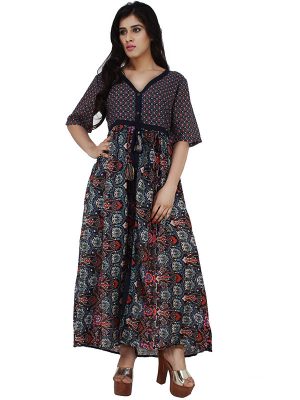 Women's Poly Voile Long Tassel Designed Button Closer Flared Kurta (Multicolor)