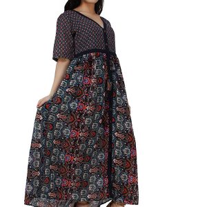 Women's Poly Voile Long Tassel Designed Button Closer Flared Kurta (Multicolor)