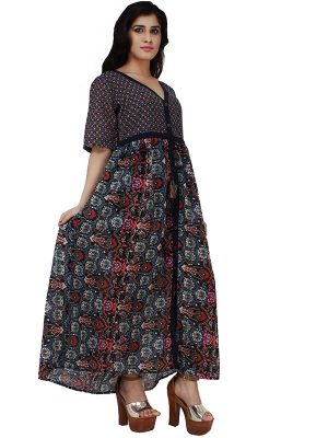 Women's Poly Voile Long Tassel Designed Button Closer Flared Kurta (Multicolor)
