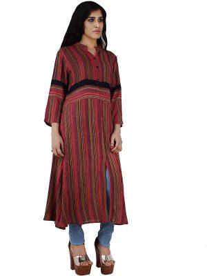 Women's Rayon Stripe Print Straight Kurta (Multicolor)