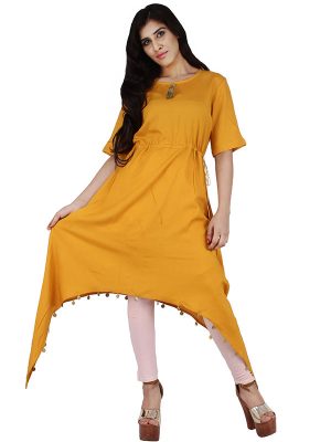 Women's Rayon Mid Length Plain Aline Kurta (Yellow)