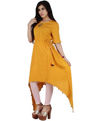 Women's Rayon Mid Length Plain Aline Kurta (Yellow)