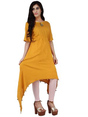 Women's Rayon Mid Length Plain Aline Kurta (Yellow)
