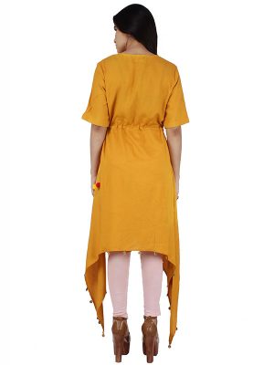 Women's Rayon Mid Length Plain Aline Kurta (Yellow)
