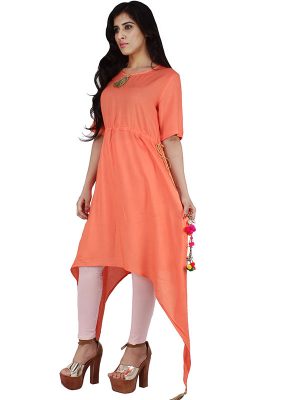 Women's Rayon Mid Length Plain Aline Kurta (Orange)