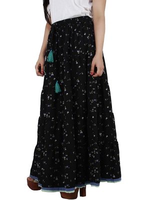 Women's Polyester Tassel Decorated Long Regular Skirt (Black)