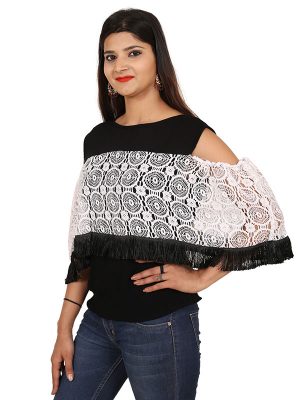 Women's Rayon Crochet Work Layered Top (Black)