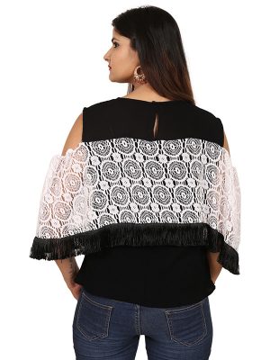 Women's Rayon Crochet Work Layered Top (Black)