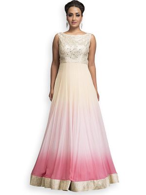 Pink Color Georgette Embroidered & Mirror Work Gown