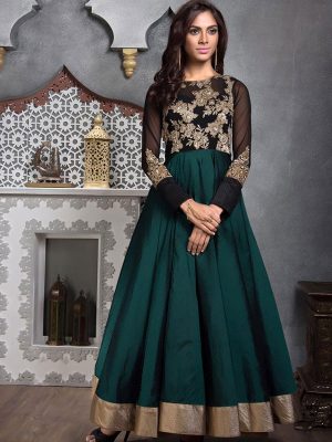 Green And Black Color Georgette & Banglori Embroidered & Stone Work Anarkali Suits