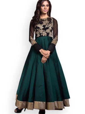 Green And Black Color Georgette & Banglori Embroidered & Stone Work Anarkali Suits