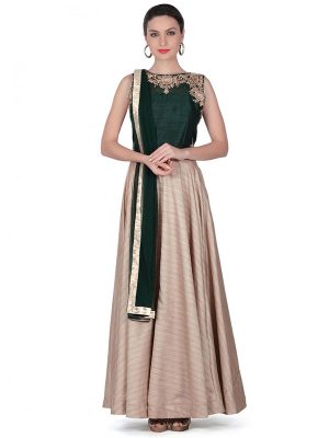 Cream Color Chennai Silk Resham Embroidered Gown