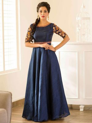 Blue Color Banglori Silk Embroidered & Stone Work Anarkali Suits