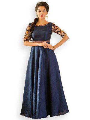 Blue Color Banglori Silk Embroidered & Stone Work Anarkali Suits