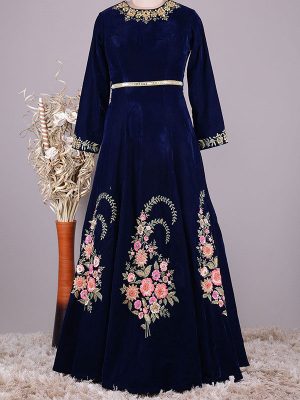 Navy Blue Color Velvet Heavy Hand Work Gown