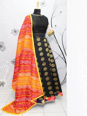 Black Color Jacquard Broket Sequence Embroidered Work Lehenga Choli With Dupatta