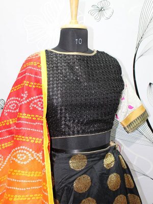 Black Color Jacquard Broket Sequence Embroidered Work Lehenga Choli With Dupatta