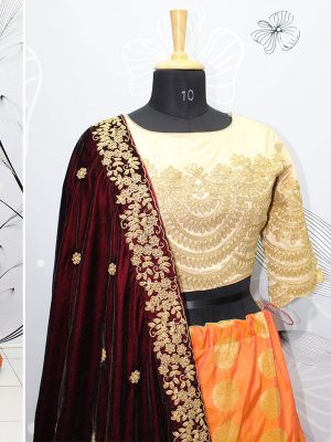 Orange Color Jacquard 2 Ton Silk Sequence Embroidered Work Lehenga Choli With Dupatta