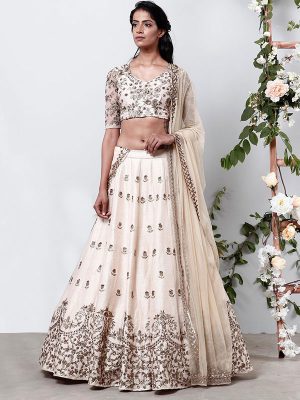 Light Peach Color Phantom Silk Embroidered Work Lehenga Choli With Dupatta