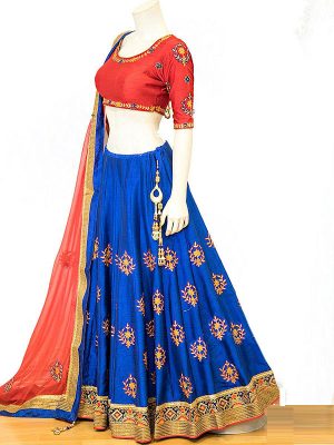 Royal Blue Color Phantom Silk Embroidered Work Lehenga Choli With Dupatta