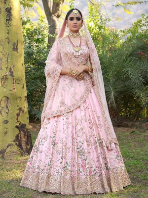 Lotus Pink Color Silk Heavy Embroidery Lehenga Choli With Dupatta