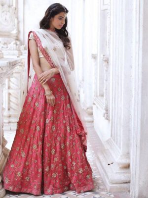 Lotus Pink Color Thai Silk Thread & Zari & Sequance Embroidered Lehenga Choli With Dupatta