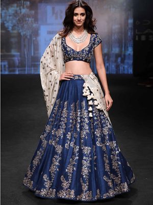 Navy Blue Color Bride Hara Silk Heavy Embroidery Lehenga Choli With Dupatta