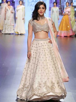 Cream Color Banarasi Heavy Embroidery Lehenga Choli With Dupatta