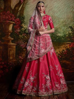 Bride Pink Color Bridal Mulberry Heavy Embroidery Lehenga Choli With Dupatta