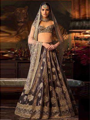 Bride Brown Color Mulberry Heavy Embroidery Lehenga Choli With Dupatta