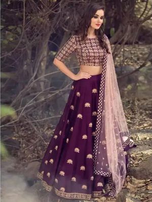 Girilish Purple Color Malai Satin Heavy Embroidery Lehenga Choli With Dupatta