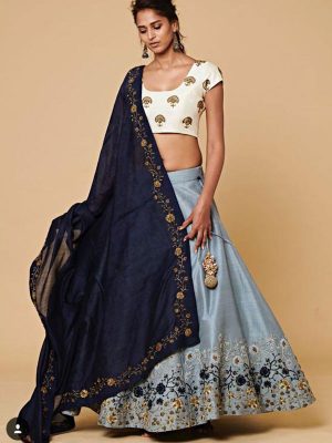 Sky Blue Color Mulberry Heavy Embroidery Lehenga Choli With Dupatta