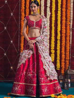 Pink Color Mulberry Heavy Embroidery Lehenga Choli With Dupatta