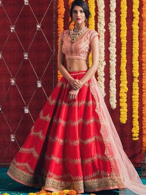 Red Color Mulberry Heavy Embroidery Lehenga Choli With Dupatta