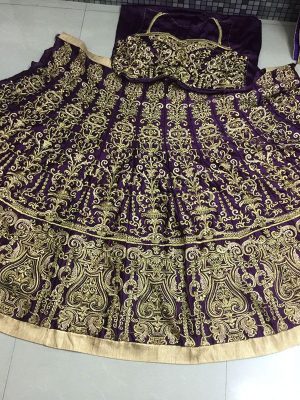 Wine Purple Color Wedding Wear Heavy Bridal Malai Satin Embroidery Lehenga Choli